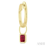 5x3 MM Bezel Set Emerald Cut Ruby Precious Fashion Huggie Earrings in 10K Yellow Gold