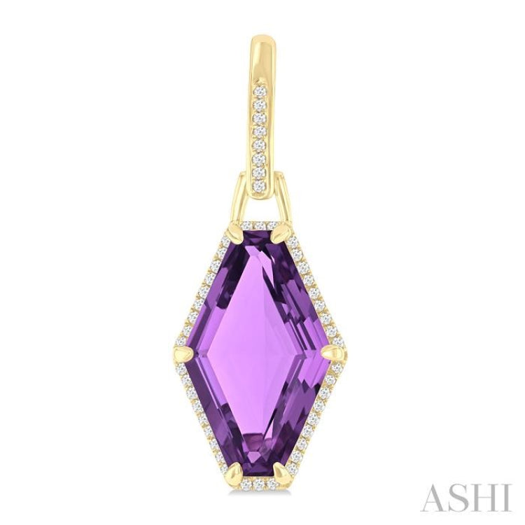 16x10 MM Hexagon Shape Amethyst and 1/4 ctw Round Cut Diamond Halo Semi Precious Earrings in 14K Yellow Gold