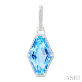 16x10 MM Hexagon Shape Blue Topaz and 1/4 ctw Round Cut Diamond Halo Semi Precious Earrings in 14K White Gold