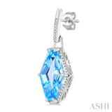 16x10 MM Hexagon Shape Blue Topaz and 1/4 ctw Round Cut Diamond Halo Semi Precious Earrings in 14K White Gold