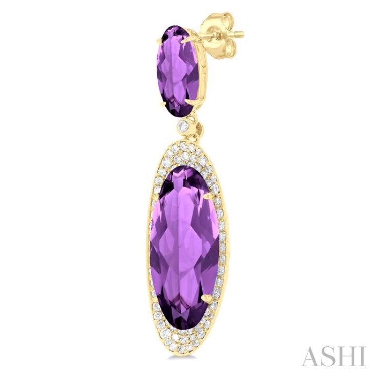 18x8 MM & 10x5 MM Oval Cut Amethyst and 3/4 ctw Round Cut Diamond Halo Semi Precious Earrings in 14K Yellow Gold