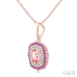 7x5 MM Oval Cut Morganite, 1.25 MM Pink Sapphire and 1/3 ctw Round Cut Diamond Halo Precious and Semi Precious Pendant With Chain in 14K Rose Gold