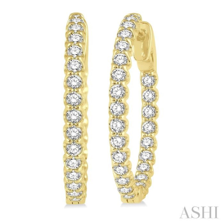 1 1/2 Ctw Inside-Out Round Cut Diamond Hoop Earrings in 14K Yellow Gold