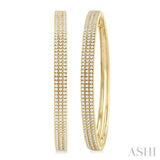 1 ctw Triple Row Pave Set Round Cut Diamond Fashion Hoop Earring in 14K Yellow Gold