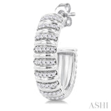 1/4 ctw Ribbed Round Cut Diamond Half Hoop Earring in 14K White Gold