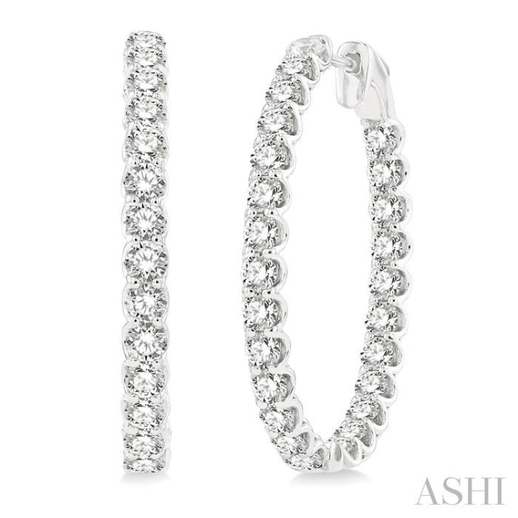 5 ctw Inside-Out Round Cut Diamond Oval Shape Hoop Earrings in 14K White Gold