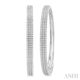 1 ctw Triple Row Pave Set Round Cut Diamond Fashion Hoop Earring in 14K White Gold