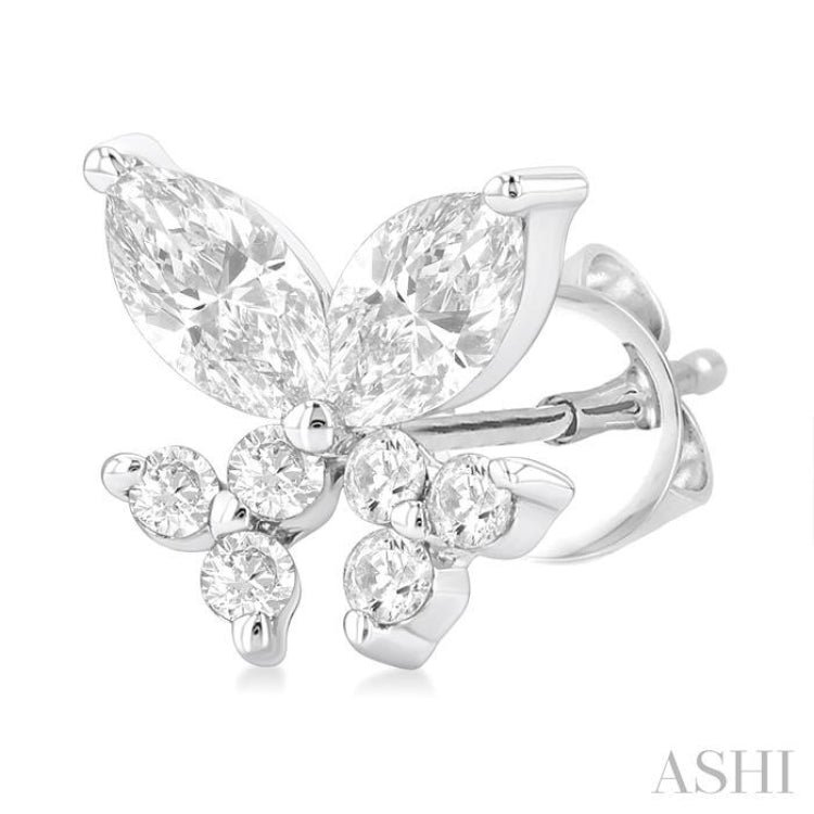 3/8 ctw Marquise and Round Cut Diamond Criss-Cross Fish Stud Earrings in 14K White Gold