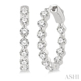 2 ctw Inside-Out Single Prong Set Round Cut Diamond Hoop Earrings in 14K White Gold