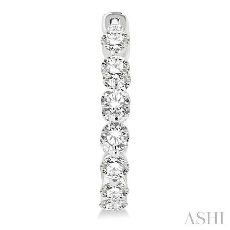 3 ctw Inside-Out Single Prong Set Round Cut Diamond Hoop Earrings in 14K White Gold