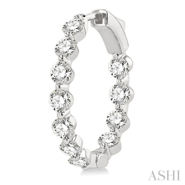 3 ctw Inside-Out Single Prong Set Round Cut Diamond Hoop Earrings in 14K White Gold