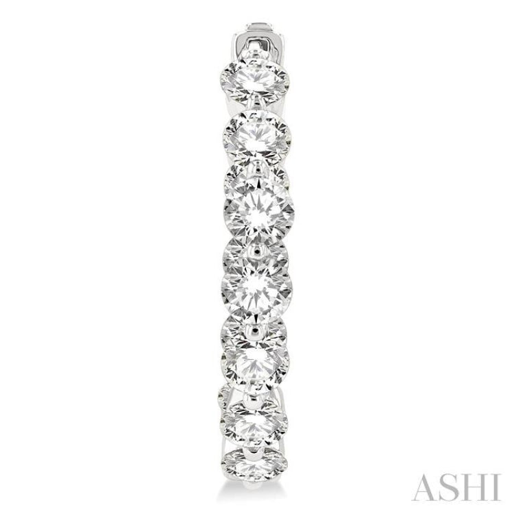 4 ctw Inside-Out Single Prong Set Round Cut Diamond Hoop Earrings in 14K White Gold