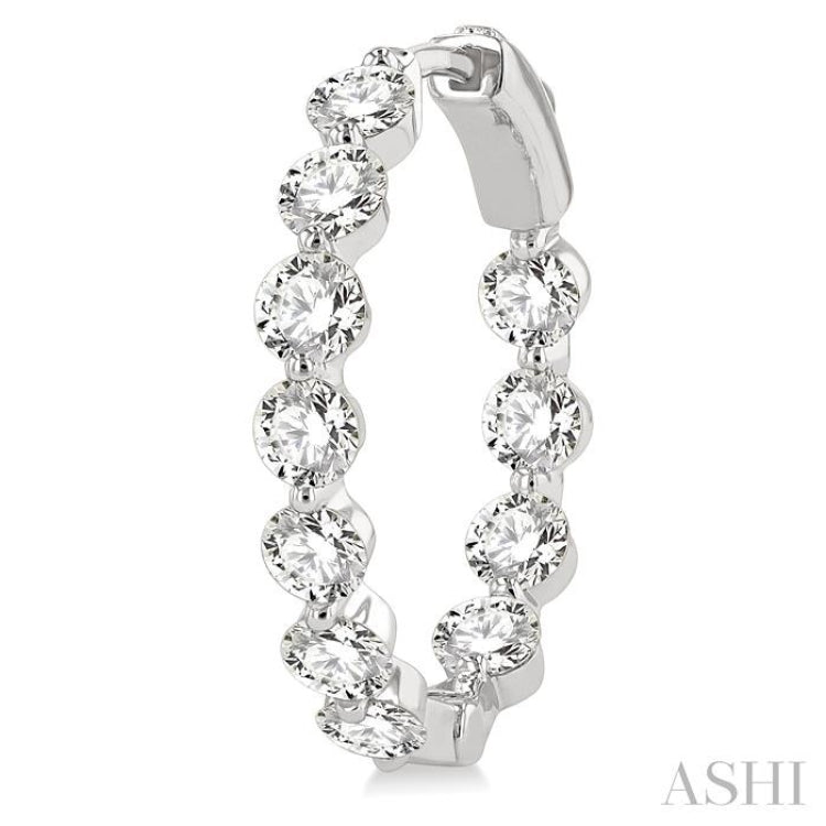 4 ctw Inside-Out Single Prong Set Round Cut Diamond Hoop Earrings in 14K White Gold
