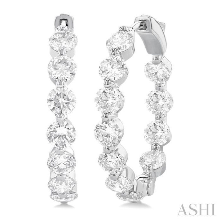5 ctw Inside-Out Single Prong Set Round Cut Diamond Hoop Earrings in 14K White Gold
