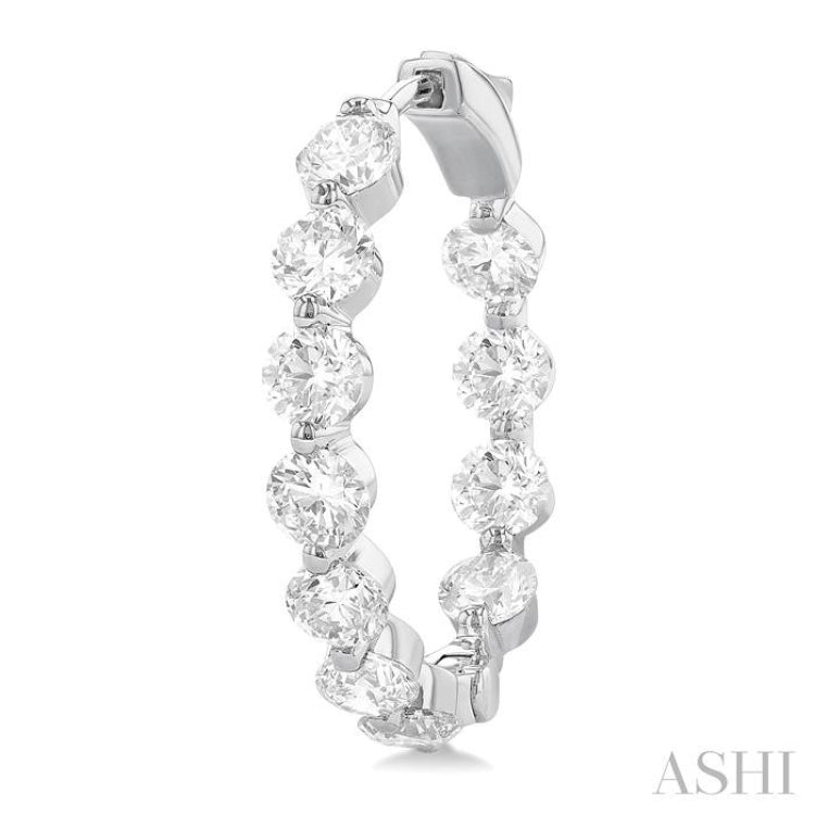 5 ctw Inside-Out Single Prong Set Round Cut Diamond Hoop Earrings in 14K White Gold