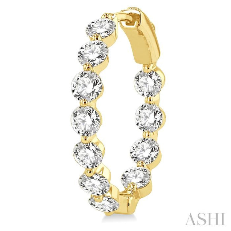 4 ctw Inside-Out Single Prong Set Round Cut Diamond Hoop Earrings in 14K Yellow Gold