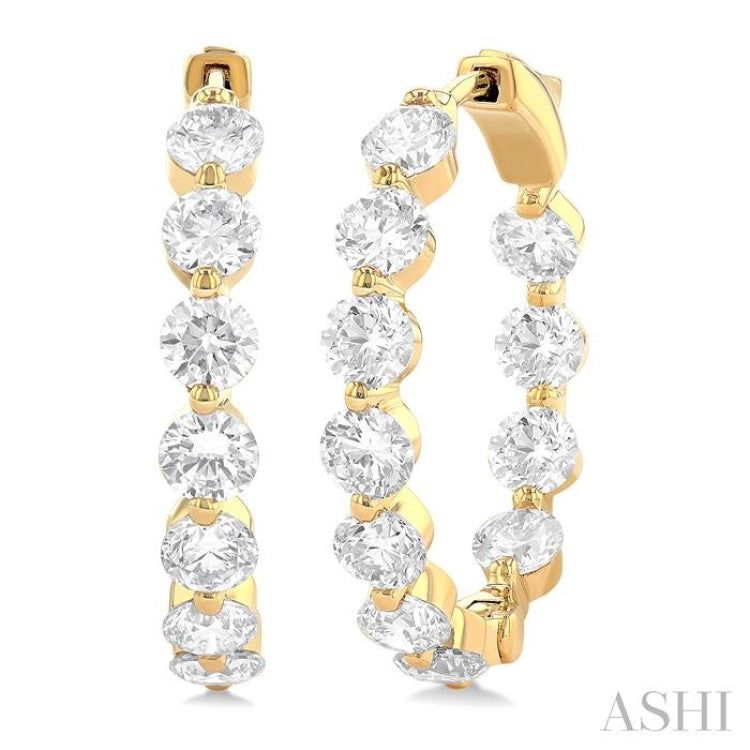 5 ctw Inside-Out Single Prong Set Round Cut Diamond Hoop Earrings in 14K Yellow Gold