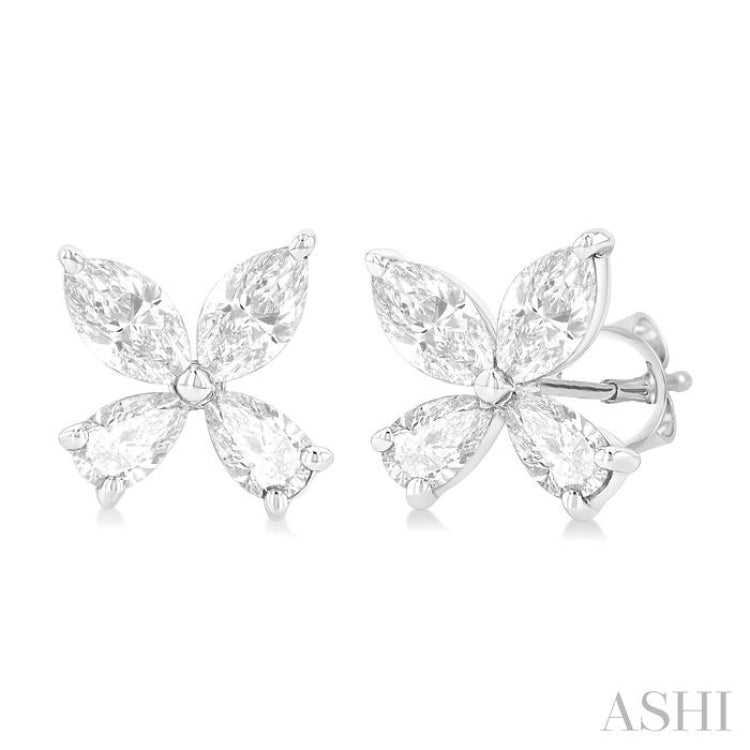 1/2 ctw Floral Pear and Marquise Cut Diamond Stud Earrings in 14K White Gold