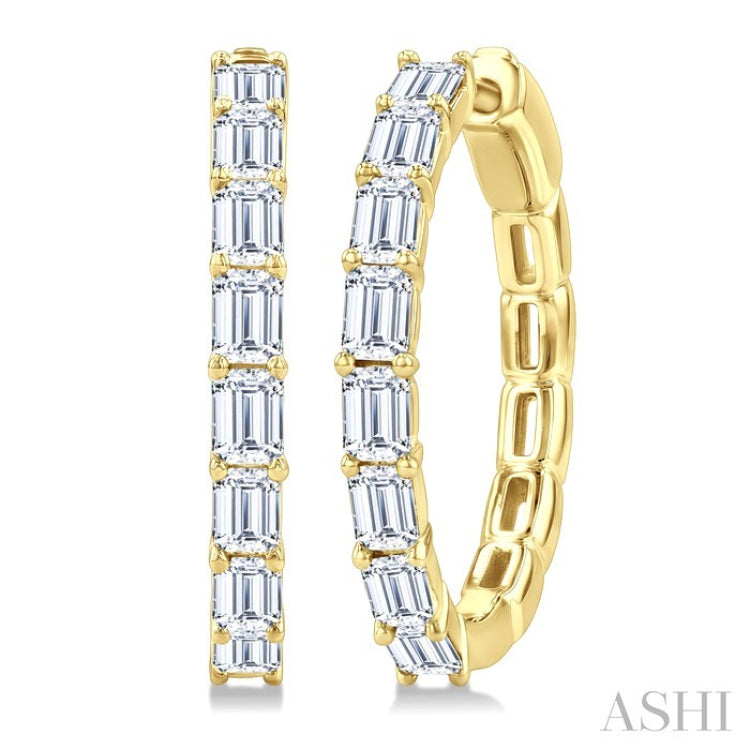 1 7/8 Ctw North-South Emerald Cut Diamond Fashion Hoop Earrings in 14K Yellow Gold