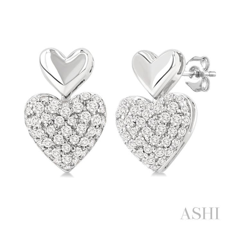 1/3 Ctw Heart Shape Mount Pave Set Round Cut Diamond Fashion Earrings in 10K White Gold