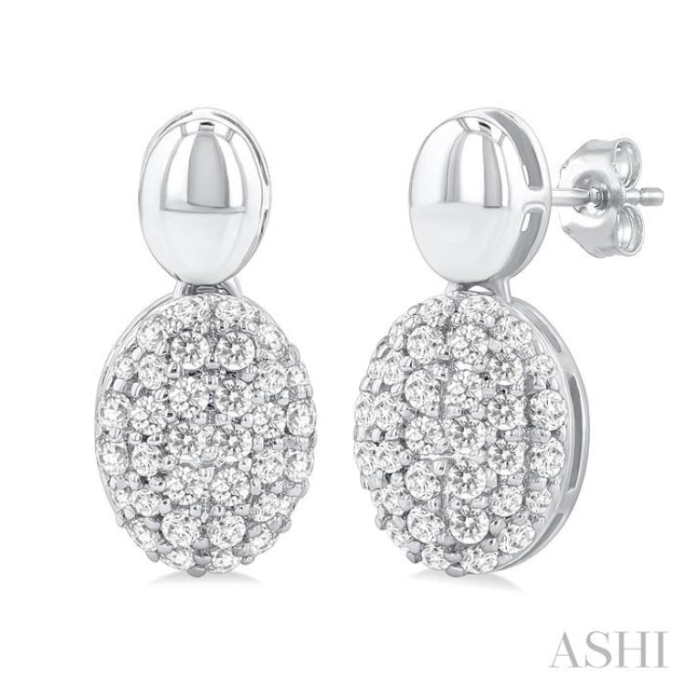 1/3 ctw Oval Shape Mount Pave Set Round Cut Diamond Fashion Earring in 10K White Gold