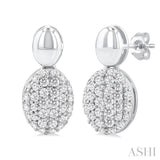 1/3 ctw Oval Shape Mount Pave Set Round Cut Diamond Fashion Earring in 10K White Gold