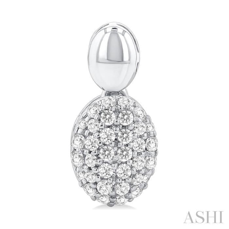 1/3 ctw Oval Shape Mount Pave Set Round Cut Diamond Fashion Earring in 10K White Gold