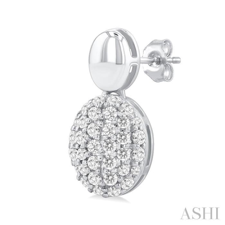 1/3 ctw Oval Shape Mount Pave Set Round Cut Diamond Fashion Earring in 10K White Gold