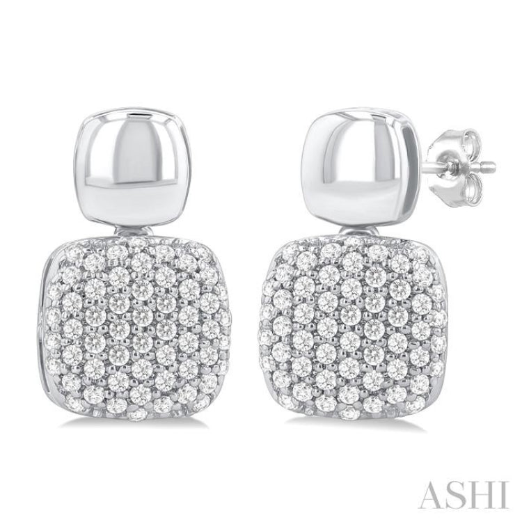 1/3 ctw Cushion Shape Mount Pave Set Round Cut Diamond Fashion Earring in 10K White Gold
