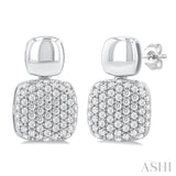 1/3 ctw Cushion Shape Mount Pave Set Round Cut Diamond Fashion Earring in 10K White Gold