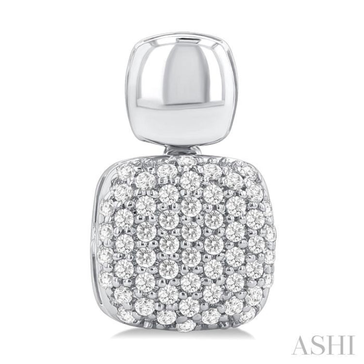 1/3 ctw Cushion Shape Mount Pave Set Round Cut Diamond Fashion Earring in 10K White Gold
