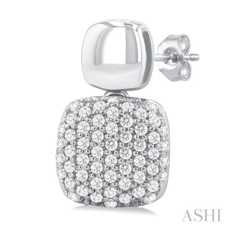 1/3 ctw Cushion Shape Mount Pave Set Round Cut Diamond Fashion Earring in 10K White Gold