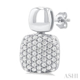 1/3 ctw Cushion Shape Mount Pave Set Round Cut Diamond Fashion Earring in 10K White Gold
