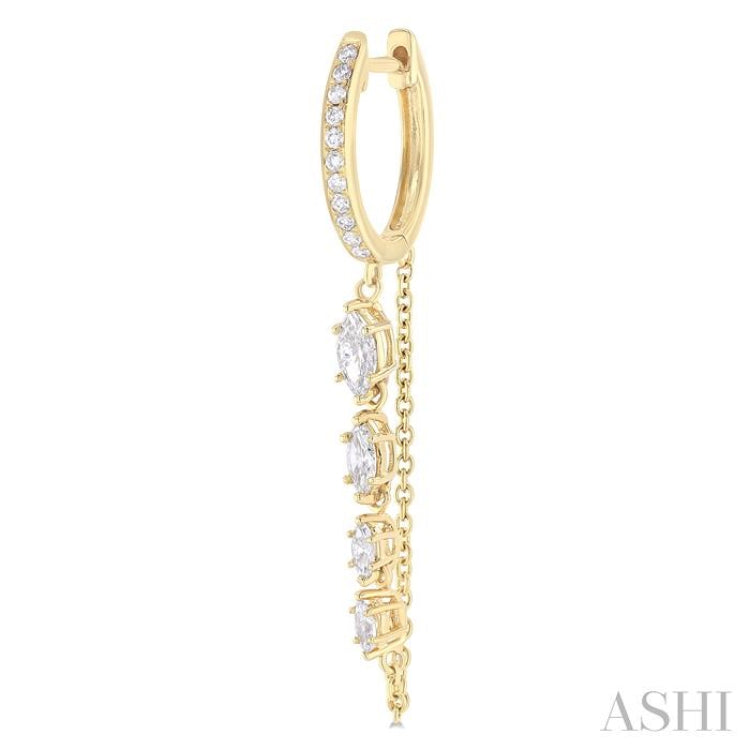 3/4 ctw Marquise and Round Cut Diamond Journey Long Chain Fashion Earrings in 14K Yellow Gold