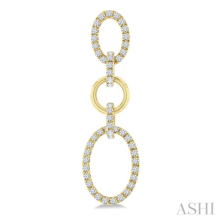 3/4 Ctw Open Window Oval Shape Link Round Cut Diamond Fashion Earrings in 14K Yellow Gold