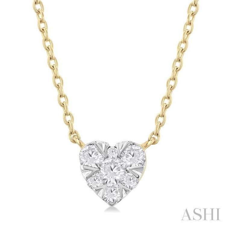 1/10 ctw Lovebright Petite Heart Shape Round Cut Diamond Fashion Pendant With Chain in 10K Yellow Gold