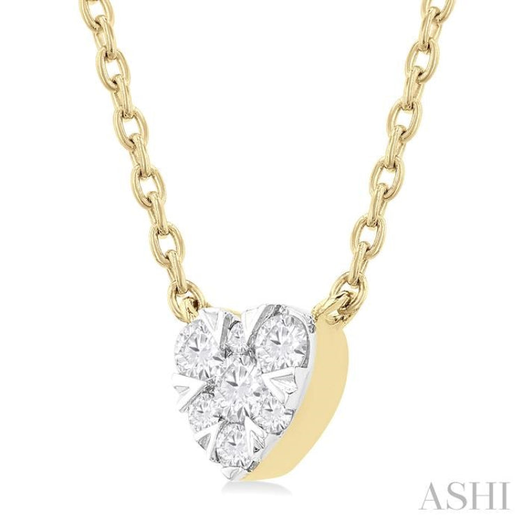1/10 ctw Lovebright Petite Heart Shape Round Cut Diamond Fashion Pendant With Chain in 10K Yellow Gold