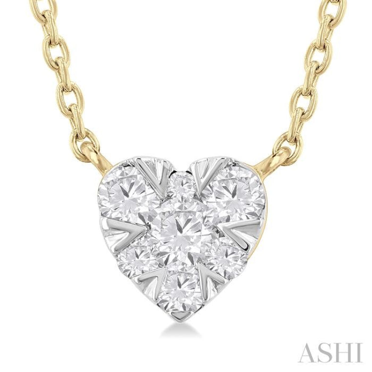 1/10 ctw Lovebright Petite Heart Shape Round Cut Diamond Fashion Pendant With Chain in 10K Yellow Gold