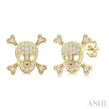 1/6 Ctw Petite Skull Round Cut Diamond Fashion Earrings in 10K Yellow Gold