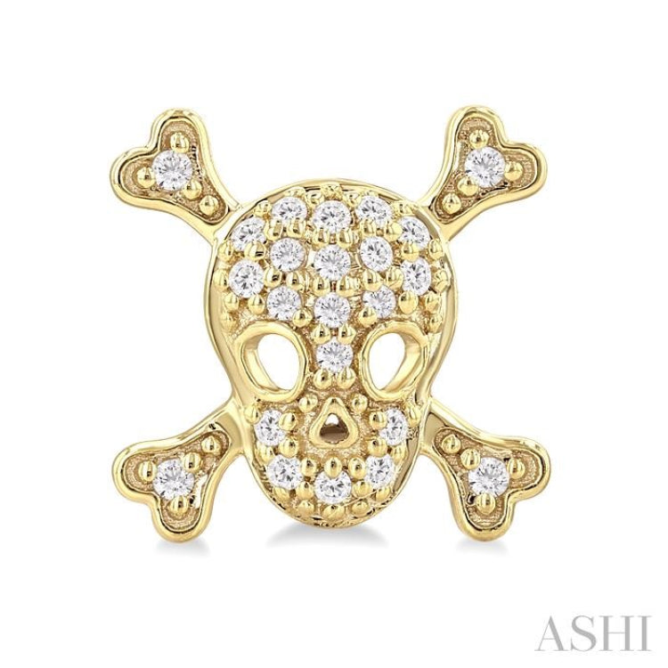 1/6 Ctw Petite Skull Round Cut Diamond Fashion Earrings in 10K Yellow Gold