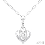 1/4 Ctw Dome Heart and Round Cut Diamond Fashion Pendant With Paper Clip Chain in 14K White Gold