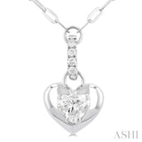 1/4 Ctw Dome Heart and Round Cut Diamond Fashion Pendant With Paper Clip Chain in 14K White Gold