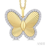 1/4 Ctw Fluted Texture Butterfly Round Cut Diamond Fashion Pendant With Chain in 10K Yellow and White Gold