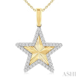 1/4 Ctw Fluted Texture Star Round Cut Diamond Fashion Pendant With Chain in 10K Yellow and White Gold
