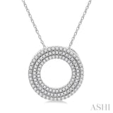 1/3 Ctw Circle Triple Row Round Cut Diamond Fashion Pendant With Chain in 10K White Gold