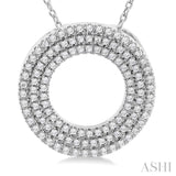 1/3 Ctw Circle Triple Row Round Cut Diamond Fashion Pendant With Chain in 10K White Gold
