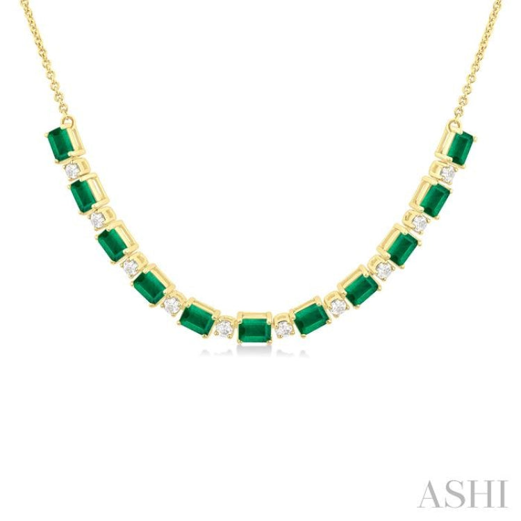 4X3 MM Octagon Shape Emerald and 1/2 Ctw Round Cut Diamond Precious Tennis Necklace in 14K Yellow Gold