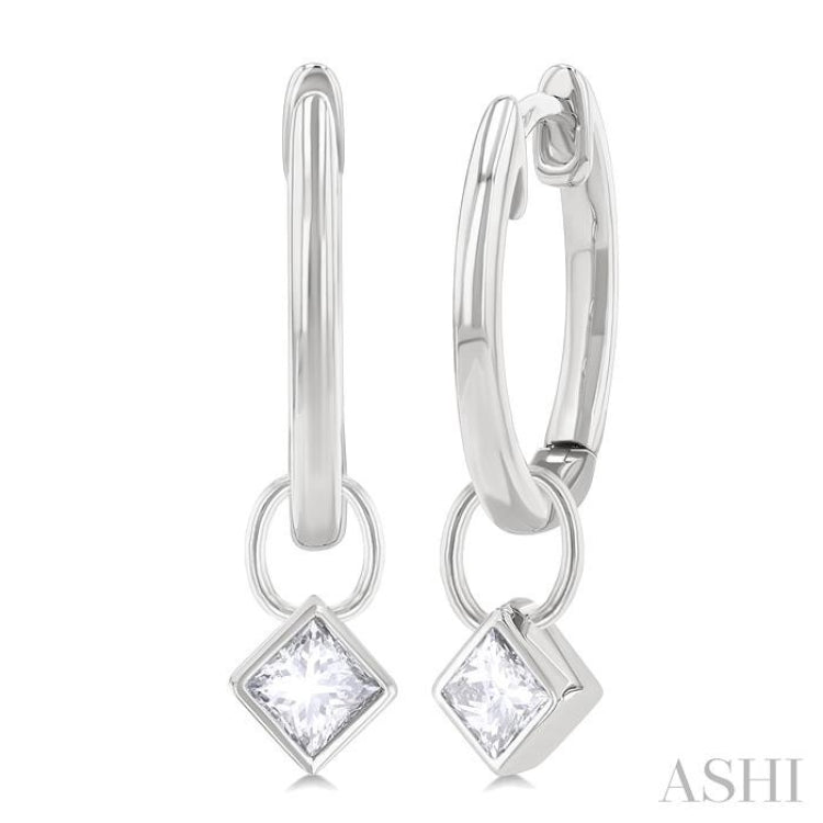 1/3 ctw Bezel Set Princess Cut Diamond Huggie Earrings in 14K White Gold