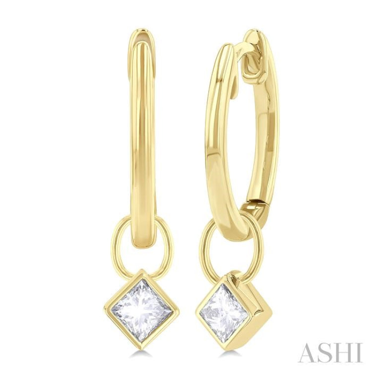 1/3 ctw Bezel Set Princess Cut Diamond Huggie Earrings in 14K Yellow Gold
