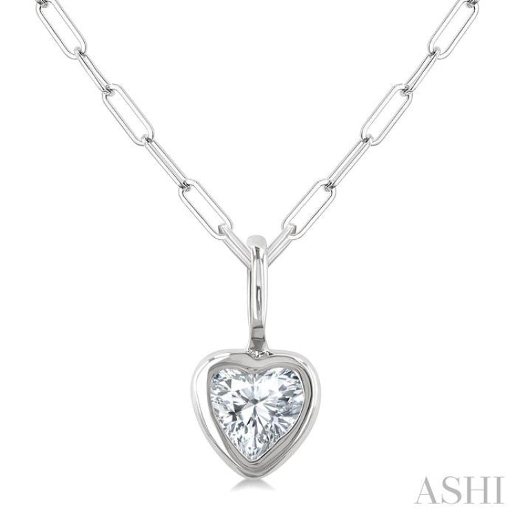 1/5 Ctw Heart Shape Bezel Set Diamond Fashion Pendant With Paperclip Chain in 10K White Gold